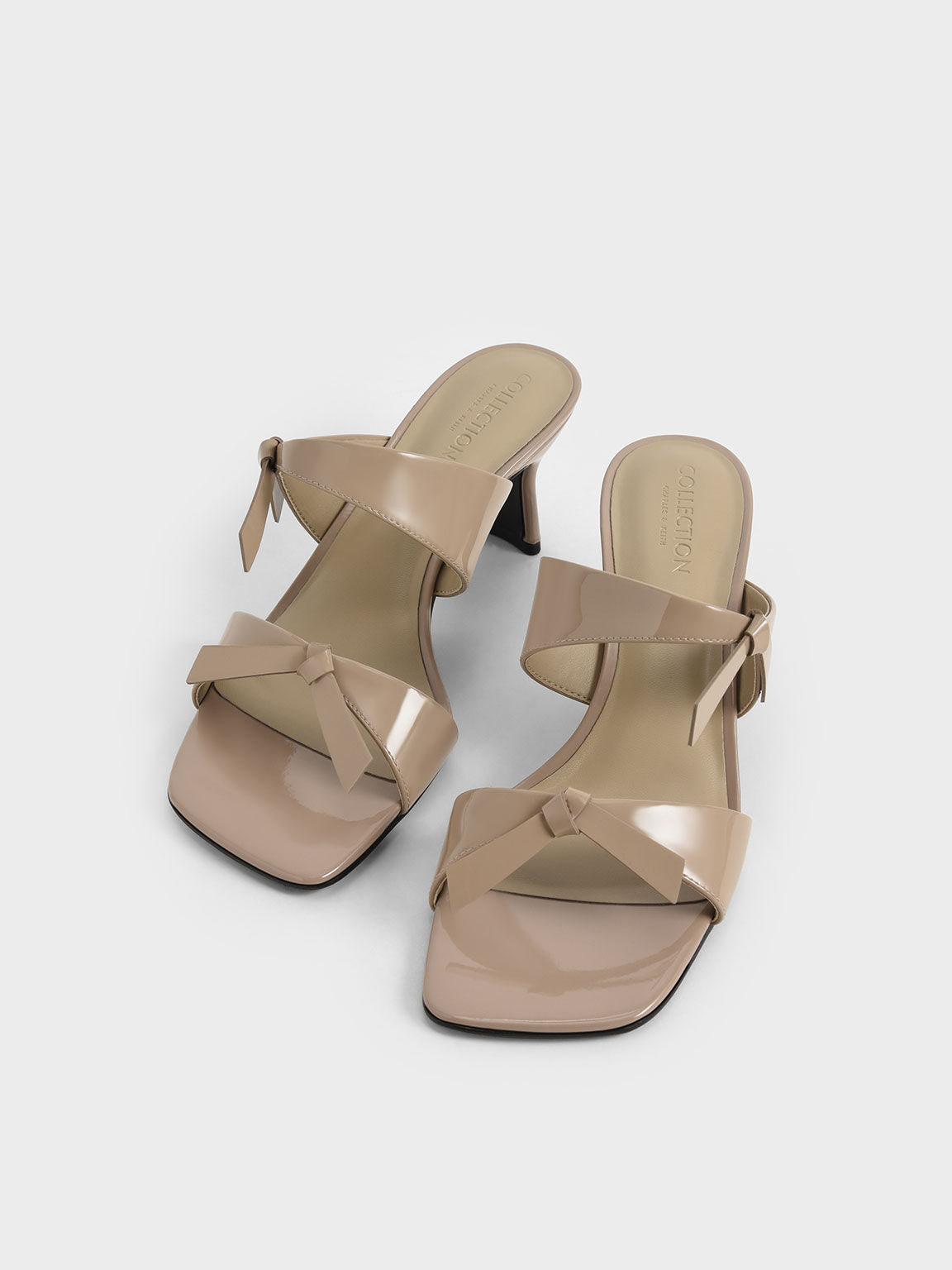 Patent Leather Bow-Tie Blade Heel Mules, Taupe, hi-res