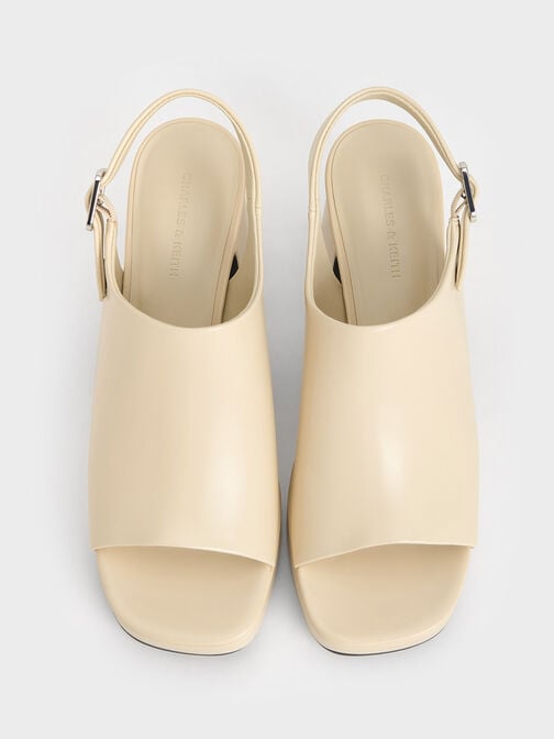 Peep-Toe Platform Sandals, Beige, hi-res
