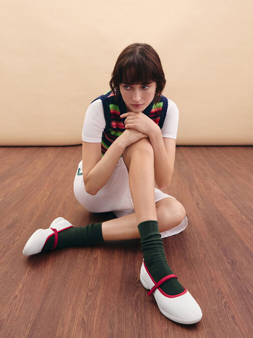 Mesh Contrast-Trim Mary Jane Sneakers, Red, hi-res