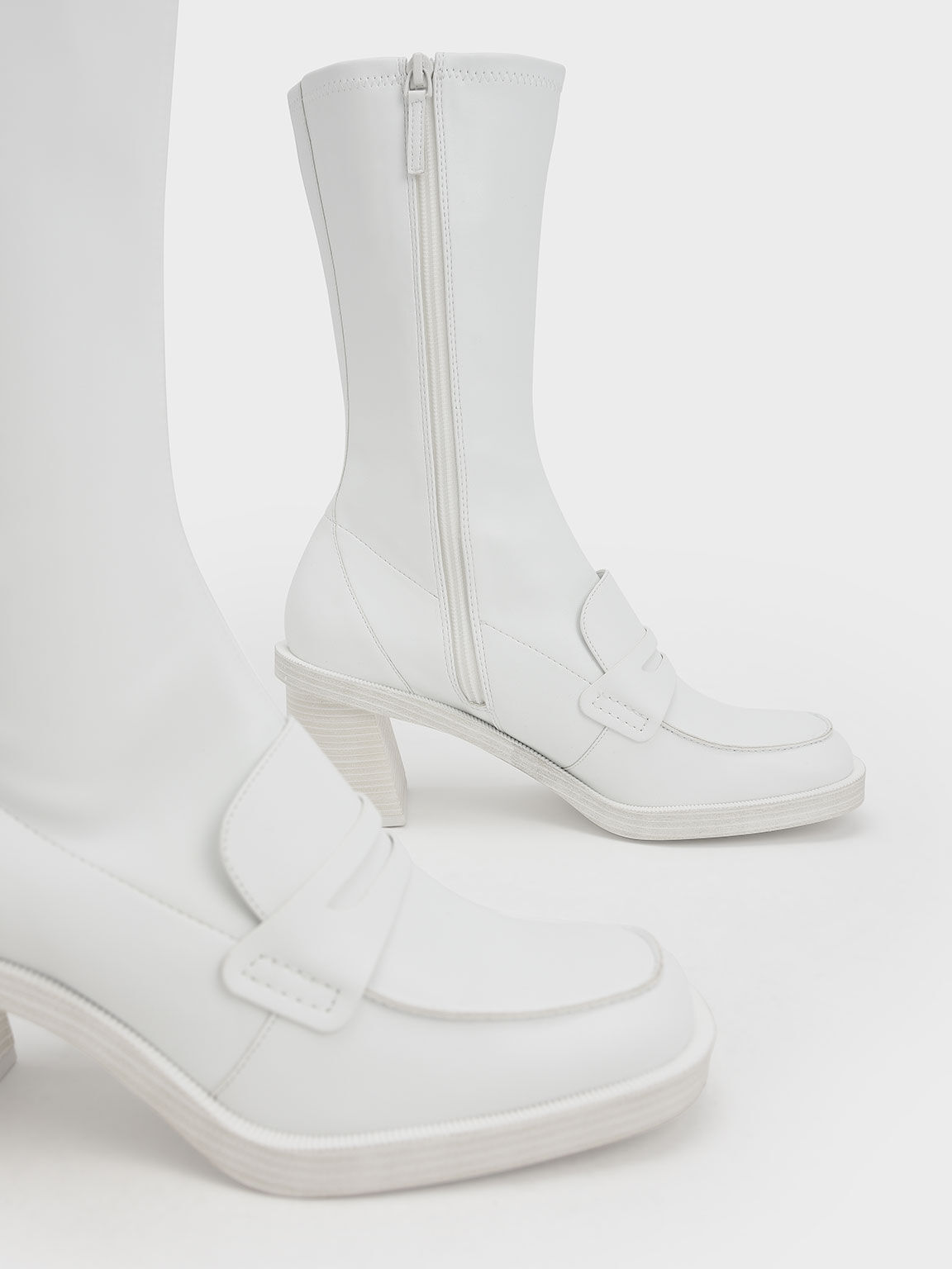 Haisley Penny Loafer Calf Boots, White, hi-res