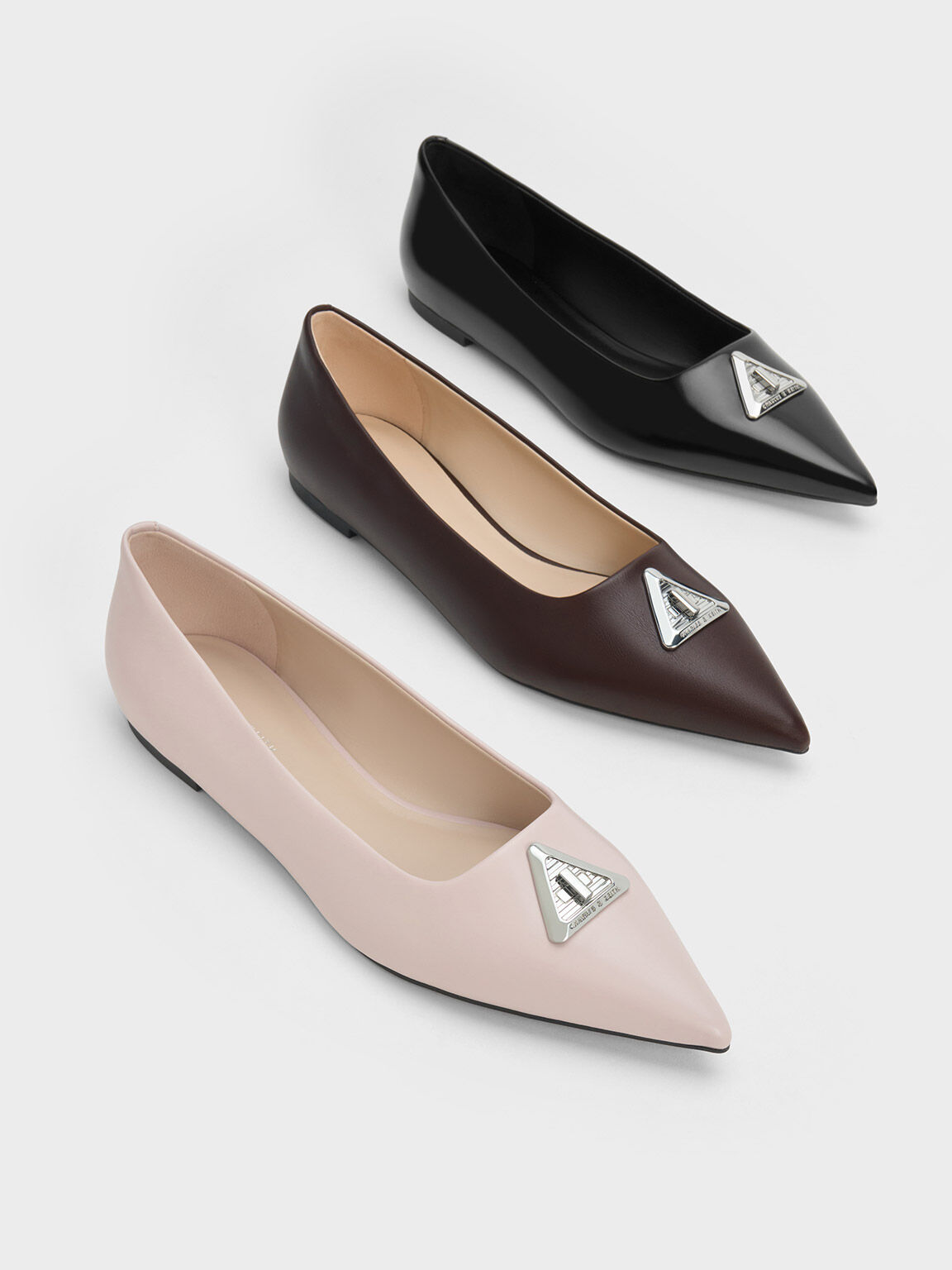 Black Boxed Trice Metallic Accent Pointed Toe Flats CHARLES