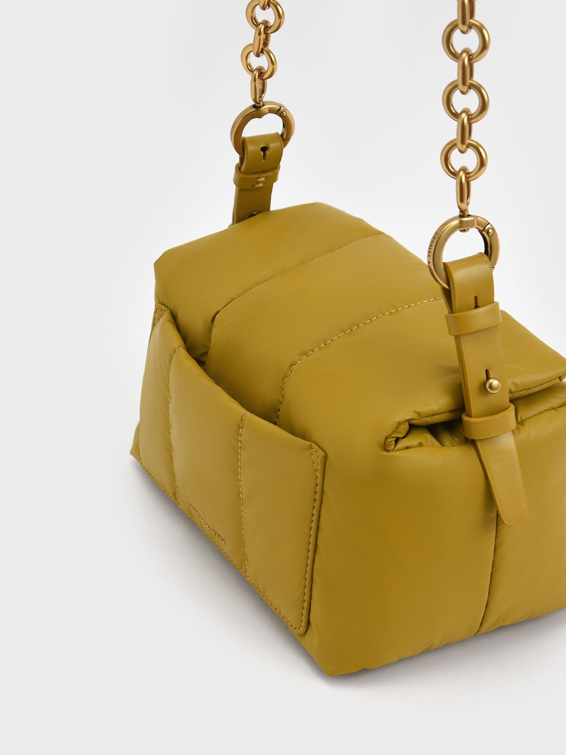 Aralia Two-Tone Chain Handle Boxy Shoulder Bag - Mustard