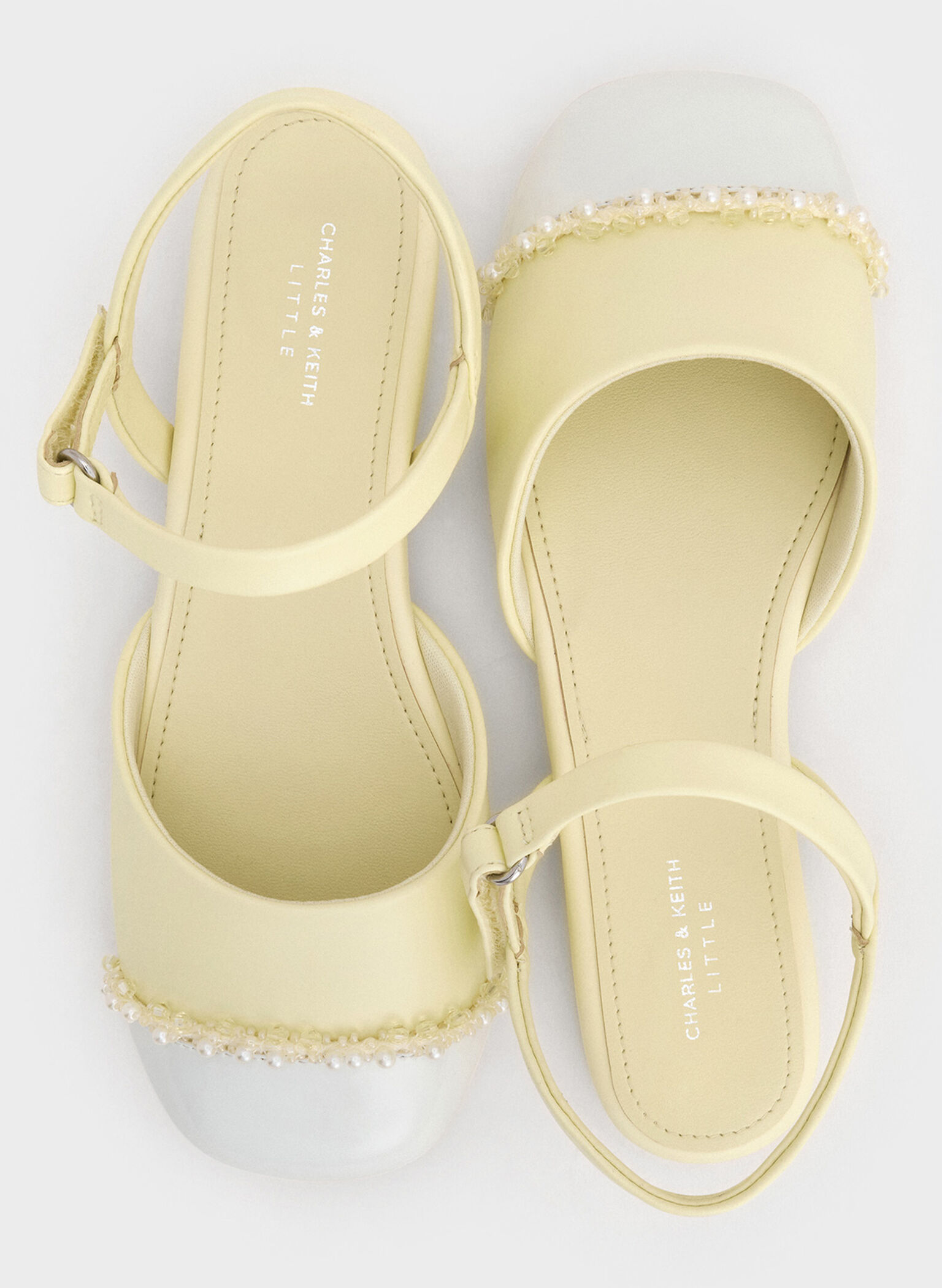 Girls' Pearl-Embellished Cap-Toe Ankle-Strap Flats, Butter, hi-res