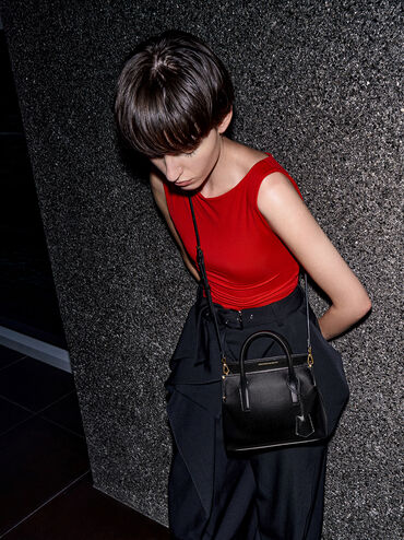 Bolso Rene estructurado con asa superior, Negro, hi-res