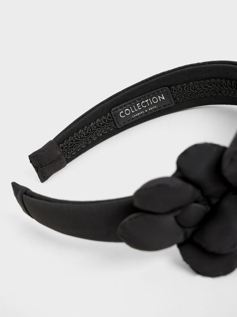 Flower-Embellished Hair Band, Black, hi-res