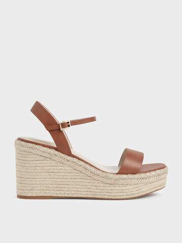 Ankle Strap Espadrille Wedges, Cognac, hi-res
