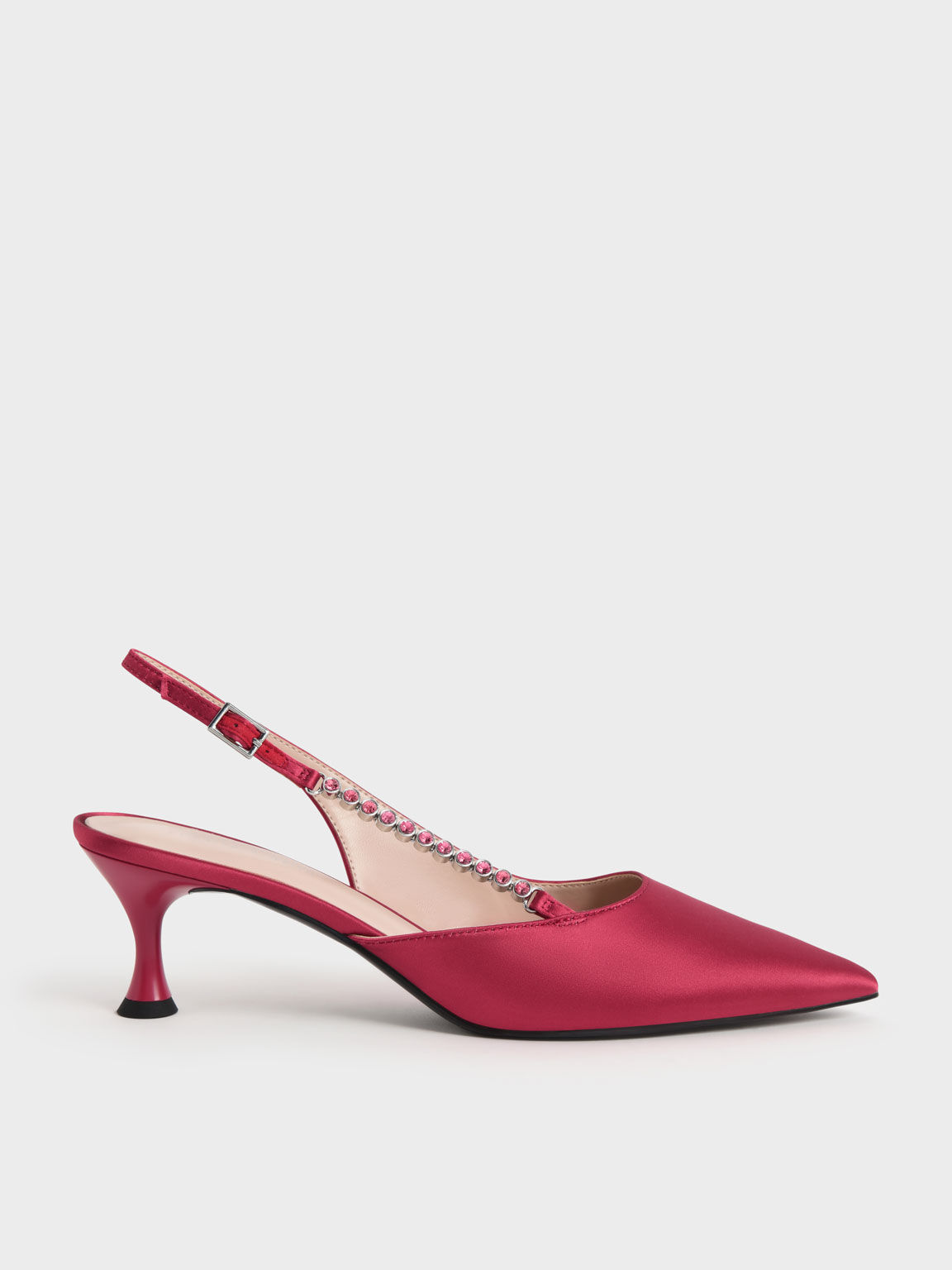 Recycled Polyester Gem-Strap Slingback Pumps, Red, hi-res