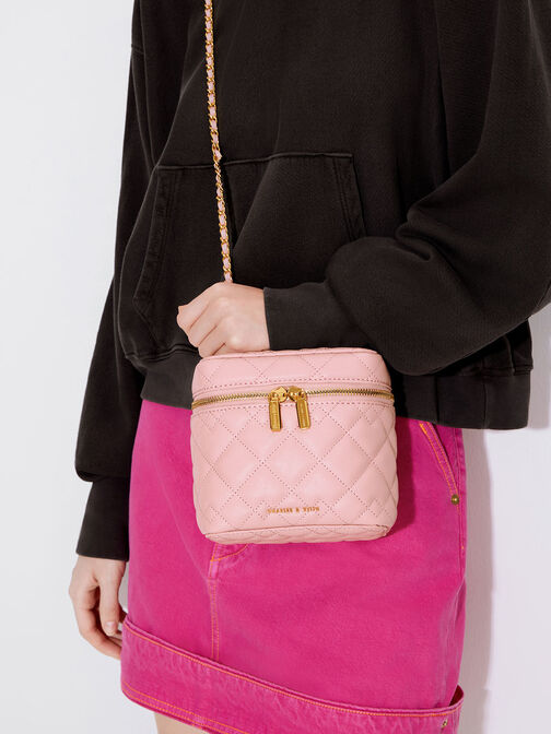 Charles & Keith - Women's Bronte Tweed Boxy Crossbody Bag, Light Pink, S