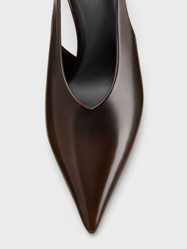 Pointed High-Vamp Slingback Pumps, Dark Brown, hi-res
