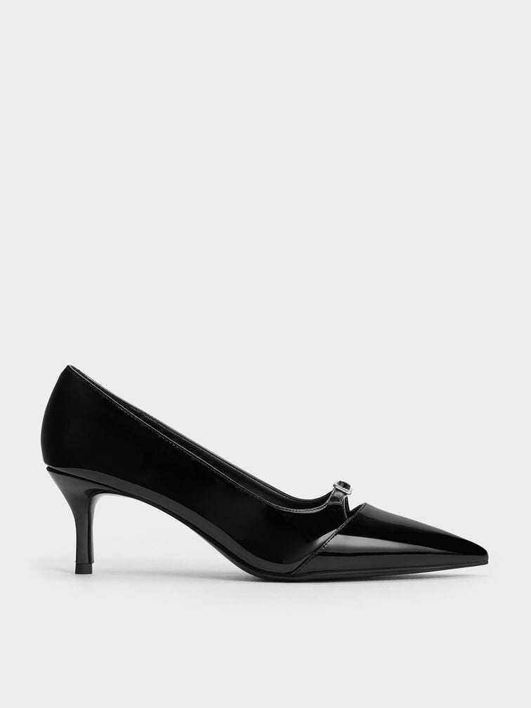Black Patent Buckle-Strap Pointed-Toe Pumps - CHARLES & KEITH ZA