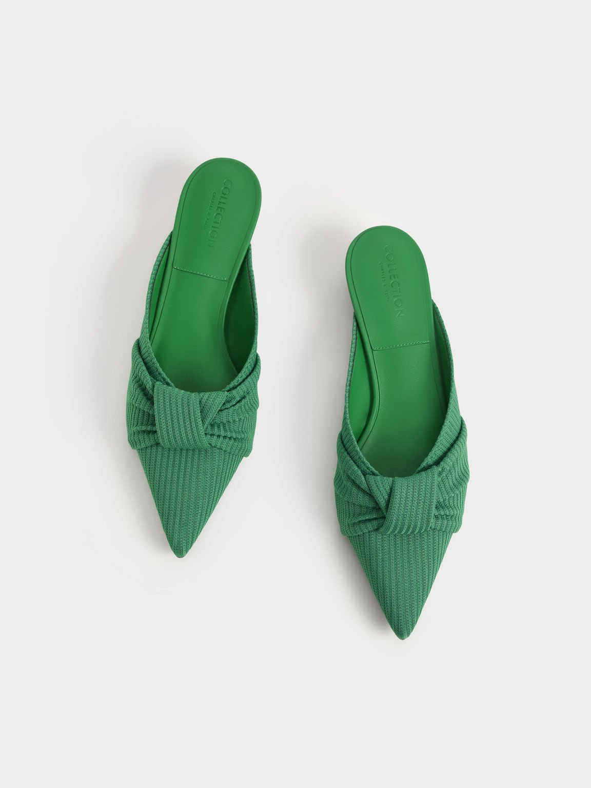 Recycled Polyester Ruched Knotted Mules, Green, hi-res