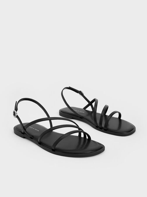 Asymmetric Triple-Strap Sandals, Black, hi-res