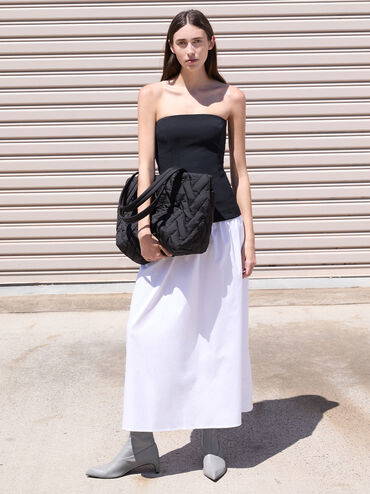 Bolso tote estilo chevron de nylon, negro azabache, hi-res