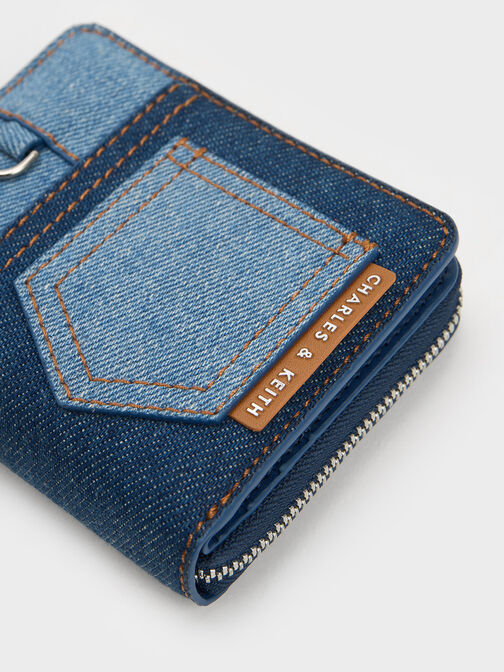 Anthea Contrast-Trim Denim Wallet, Denim Blue, hi-res