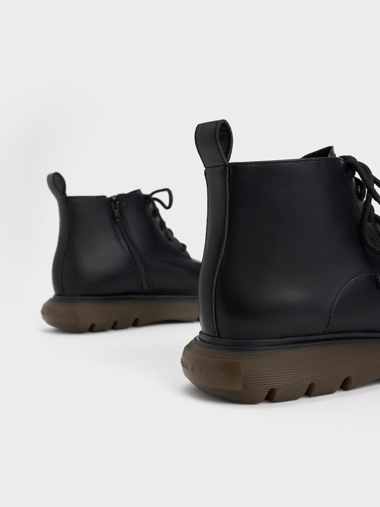 Gum Sole Lace-Up Ankle Boots, Black, hi-res