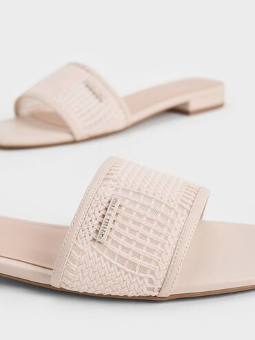 Mesh Knitted Slide Sandals, Cream, hi-res