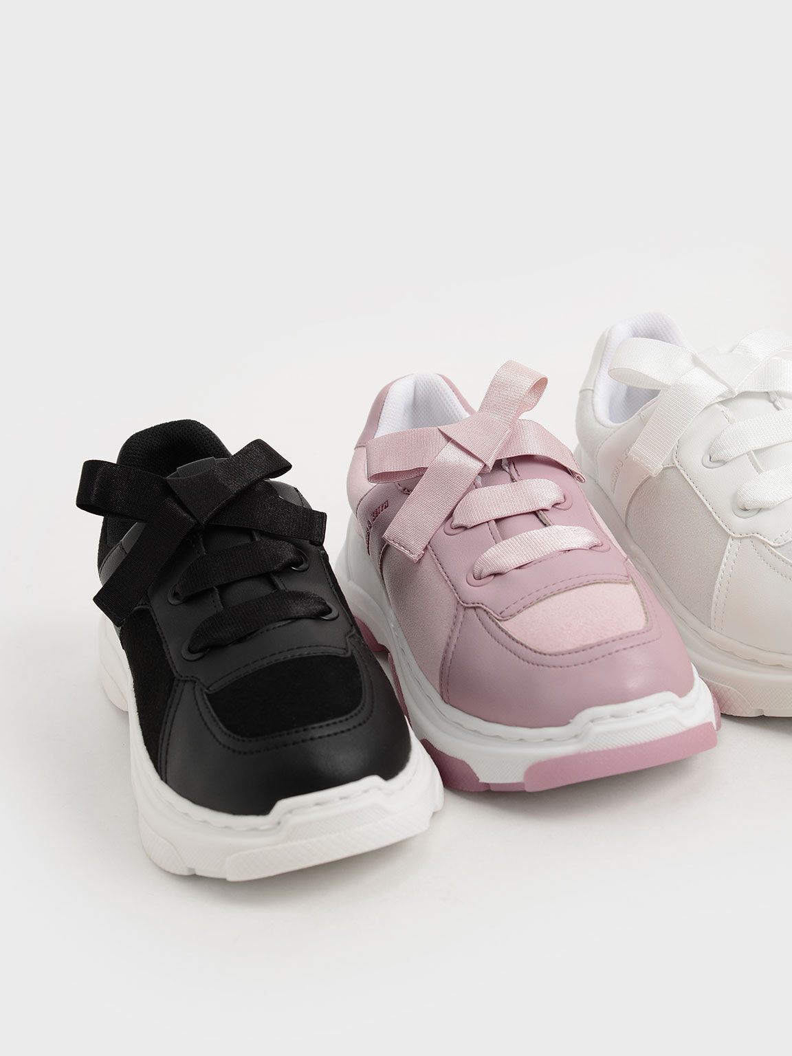 Girls' Bow-Tie Sneakers, White, hi-res