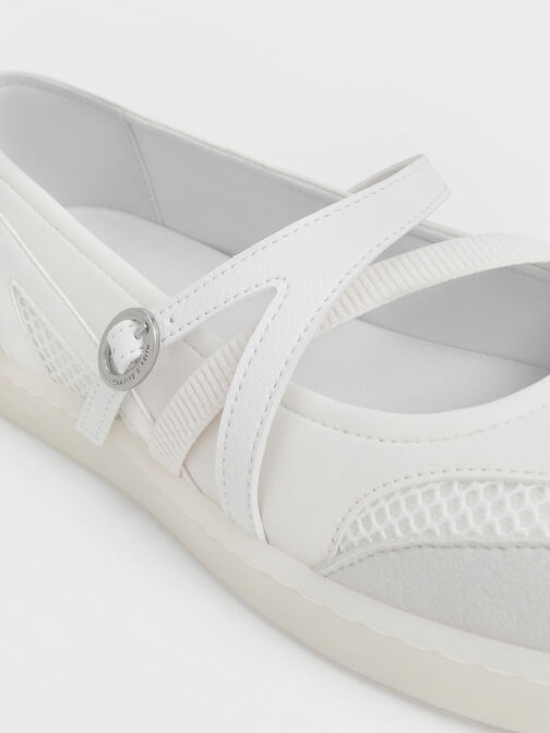 Mesh Two-Tone Ballet Sneakers, White, hi-res