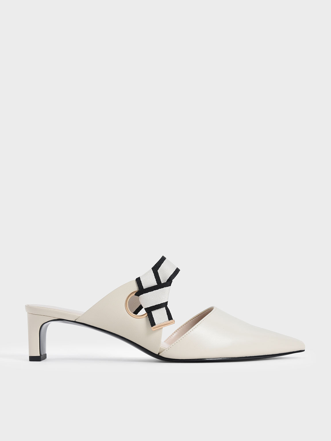 Knotted Fabric Strap Pointed Mules, Chalk, hi-res