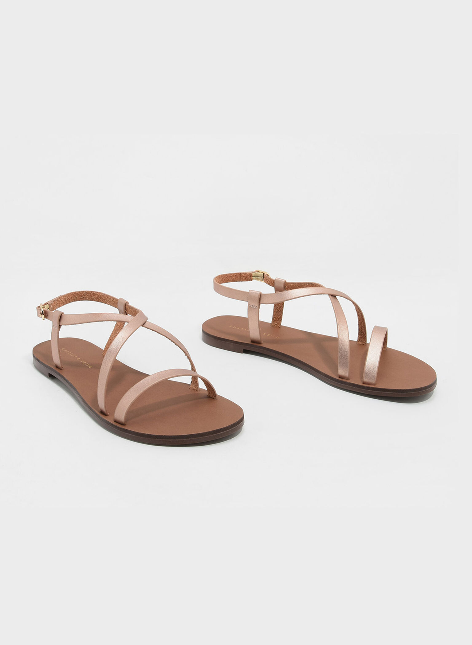 Rose Gold Criss Cross Sandals - CHARLES & KEITH SG