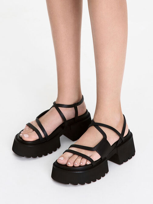 Nadine Strappy Platform Sandals, Black, hi-res