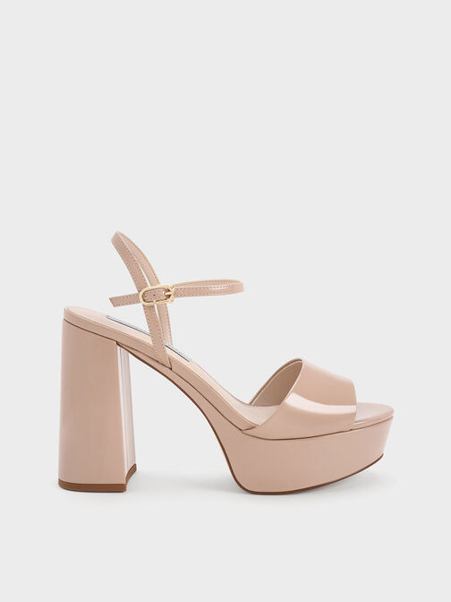 Halle Peep-Toe Patent Platform Sandals, Nude, hi-res