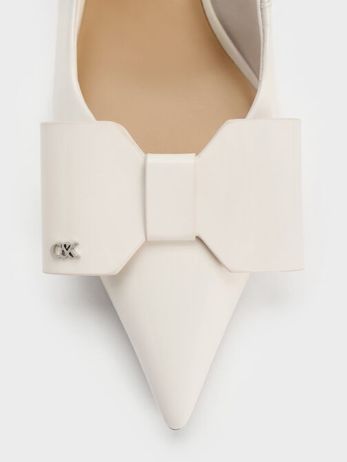 Lu Patent Leather Bow Blade-Heel Slingback Pumps, Chalk, hi-res