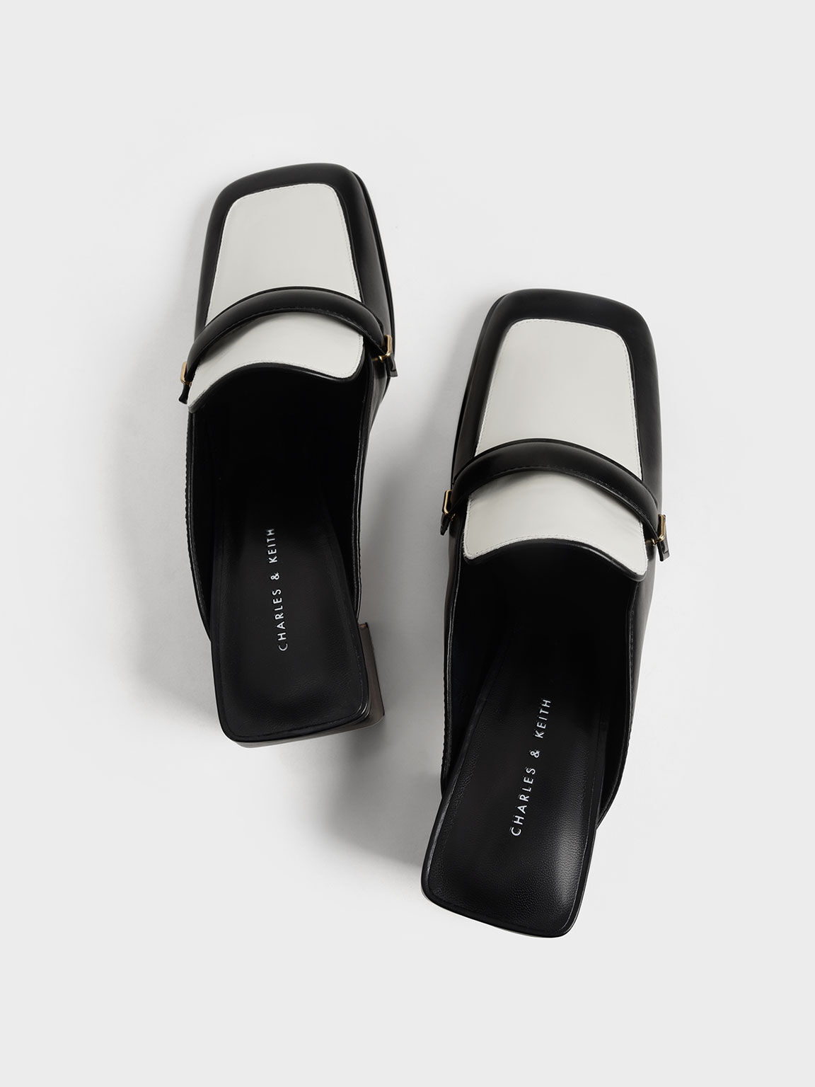 Two-Tone Block Heel Loafer Mules, Black, hi-res