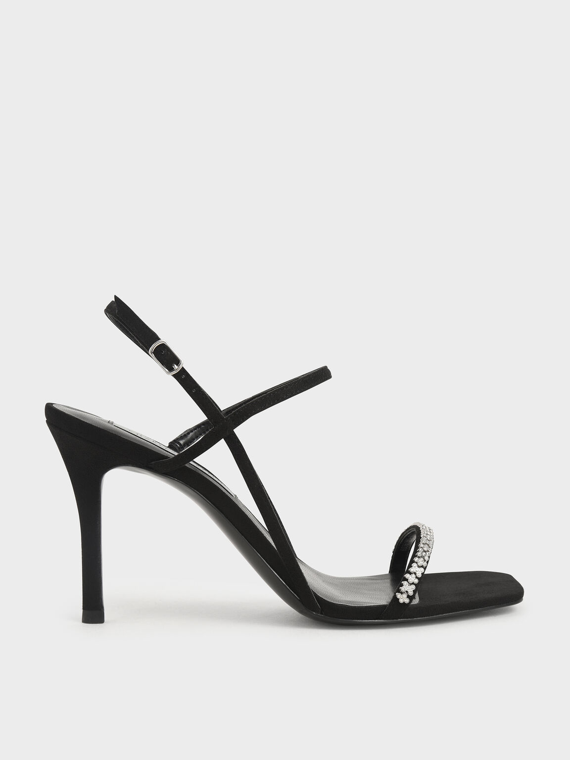 Black Textured Gem-Embellished Strappy Sandals - CHARLES & KEITH CA