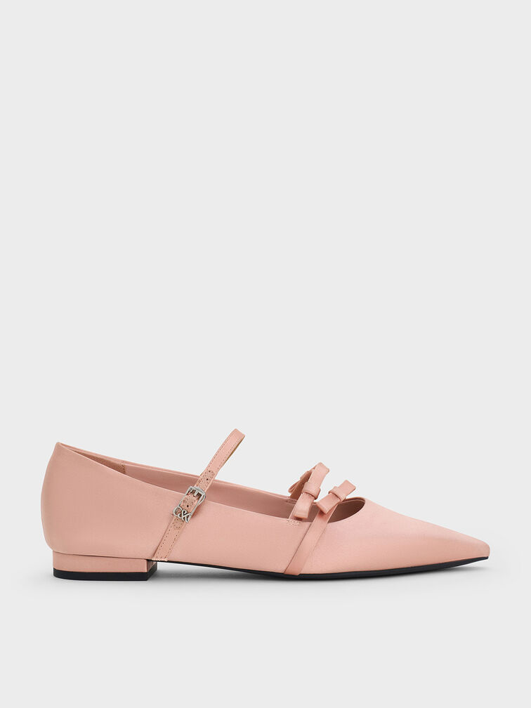 Jessy Recycled Polyester Bow Pointed-Toe Flats, Pink, hi-res
