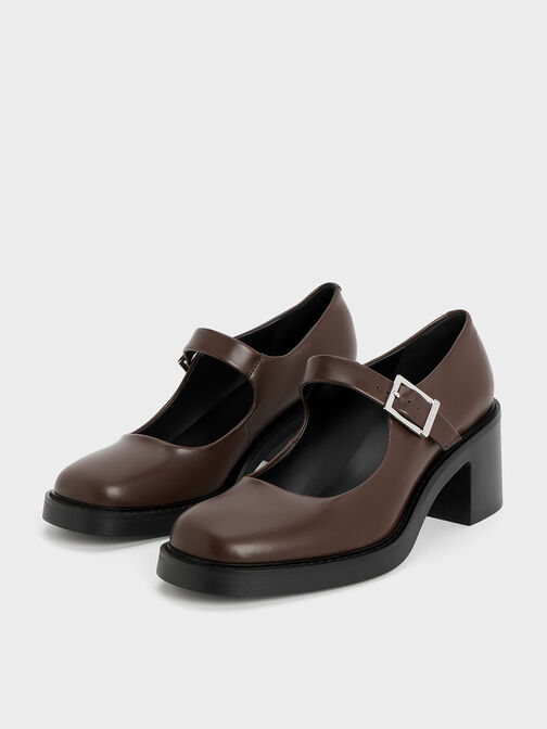 Hester Mary Jane Block-Heel Pumps, Dark Brown, hi-res