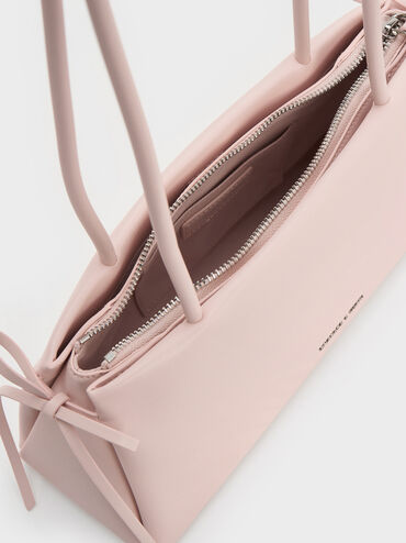 Hazel Bow Elongated Trapeze Shoulder Bag, Soft Pink, hi-res