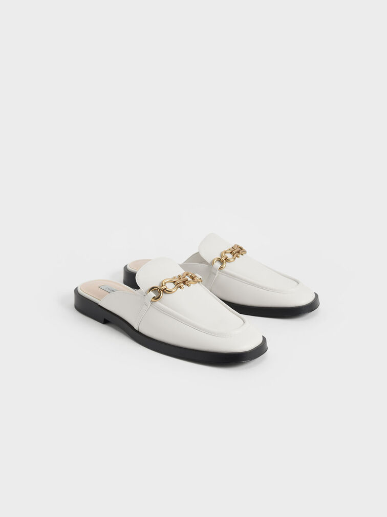 Chain-Embellished Loafer Mules, Chalk, hi-res