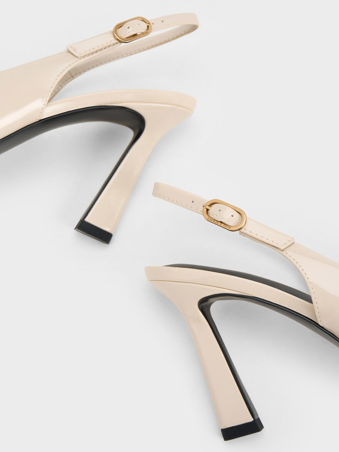 Cream Patent Trapeze Heel Slingback Pumps CHARLES KEITH US