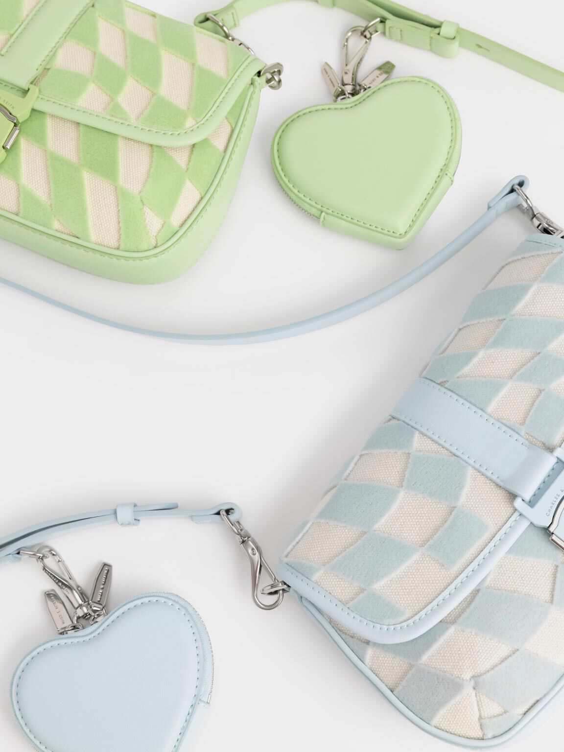Light Blue Zetta Checkered Canvas Crossbody Bag - CHARLES & KEITH Light Blue Zetta Checkered Canvas Crossbody Bag - CHARLES & KEITH