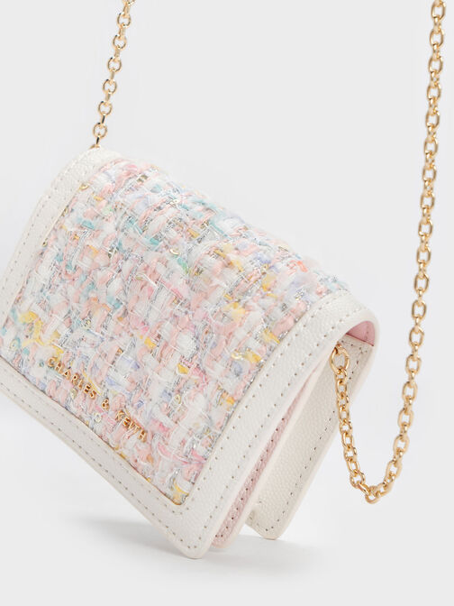 Micaela Tweed Card Holder, White, hi-res