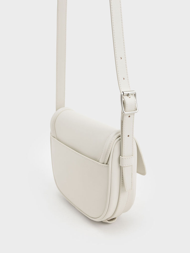 Aurea Metallic-Accent Saddle Crossbody Bag, Cream, hi-res