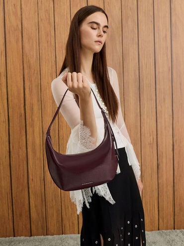 Bolso hobo curvo Bryna, Wineberry Red, hi-res