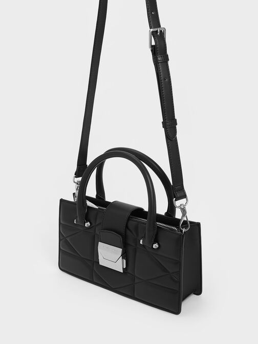 Blanche Quilted Top Handle Bag, Noir, hi-res