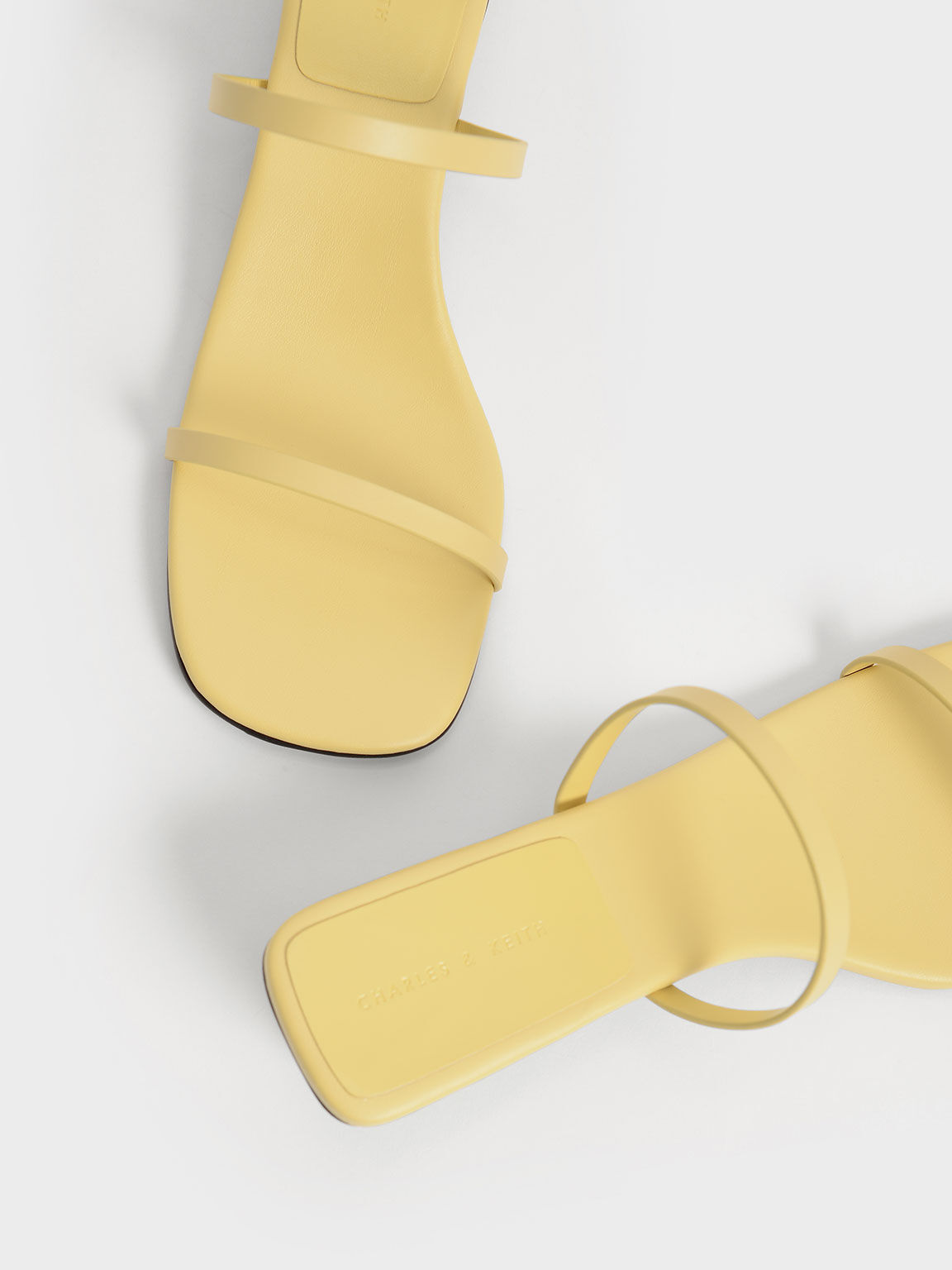 Yellow Double Strap Cylindrical Heel Mules Charles And Keith My