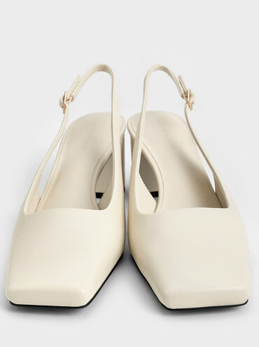 Square-Toe Slingback Pumps, Chalk, hi-res