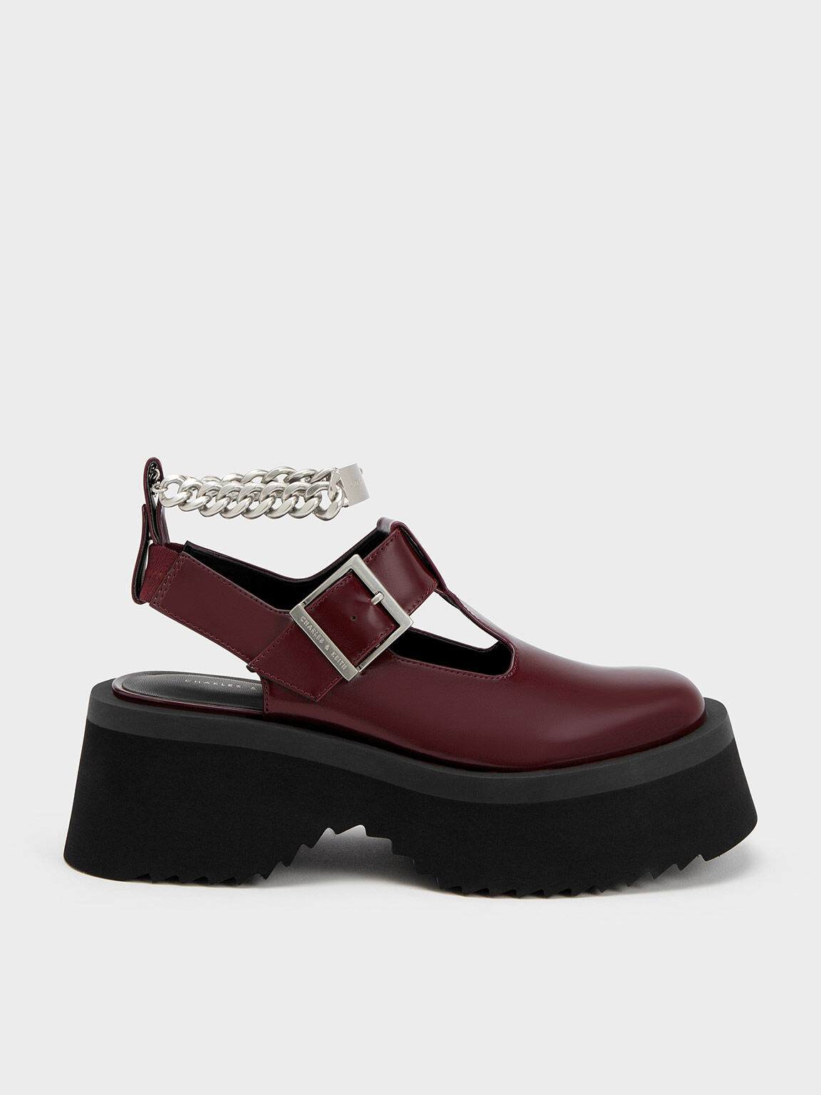 Chunky Chain Cut Out Mary Janes Maroon