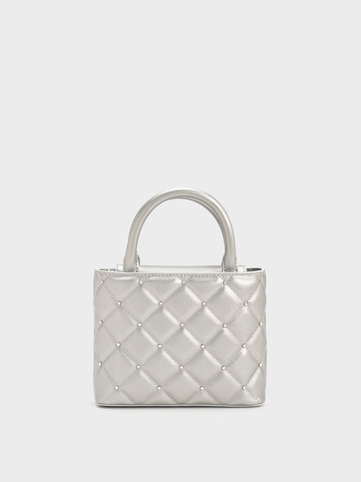 Gem-Embellished Padded Tote Bag, Silver, hi-res