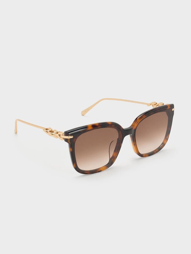Lunettes de soleil &eacute;caille de tortue rectangulaires &agrave; d&eacute;tail de cha&icirc;ne Kris, &Eacute;caille, hi-res