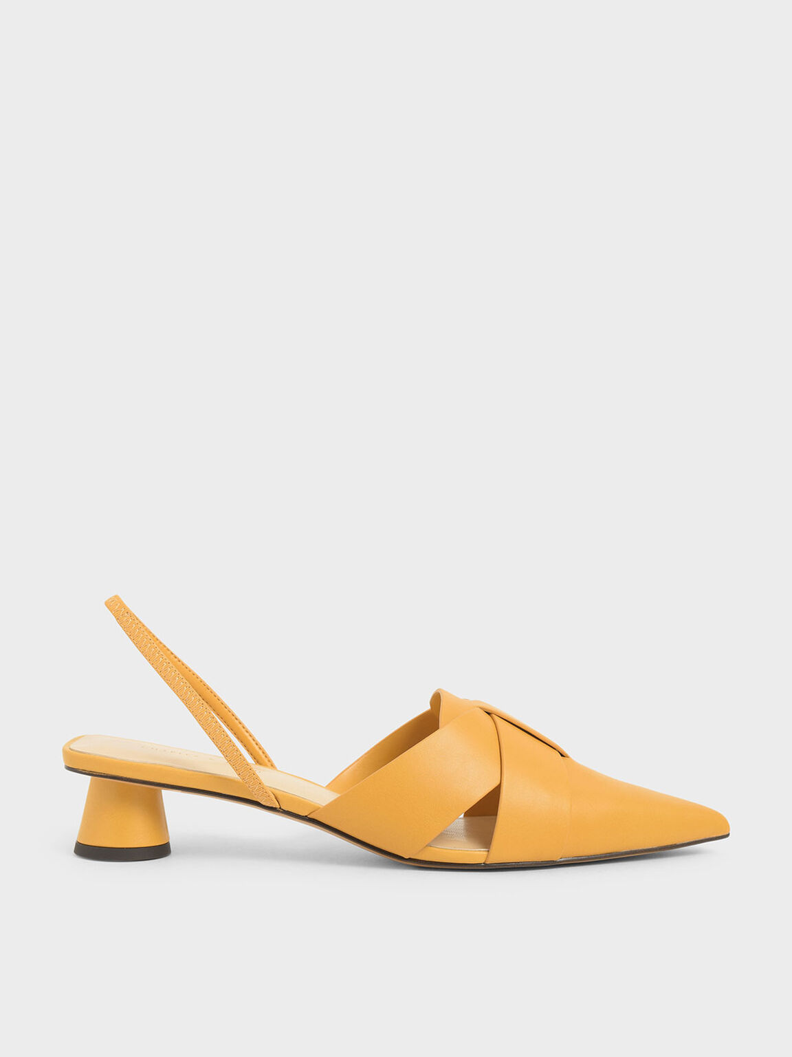 Cylindrical Heel Slingback Pumps, Mustard, hi-res