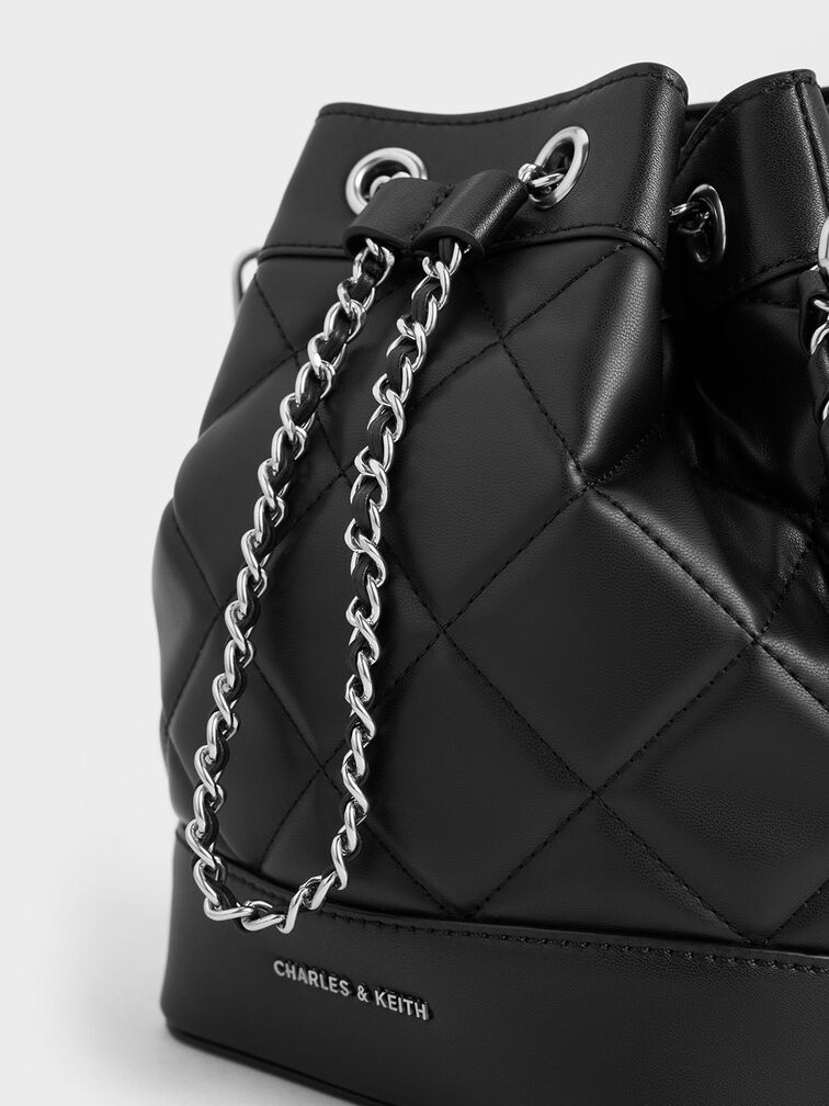 Quilted Two-Way Bucket Bag, Noir, hi-res