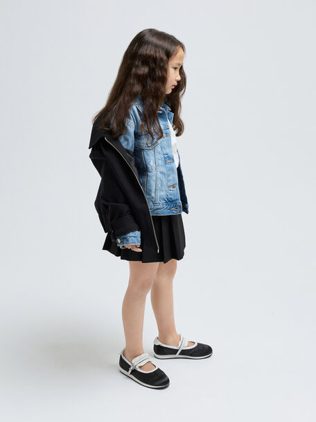 Girls' Satin Scallop-Trim Mary Jane Sneakers, Black Textured, hi-res