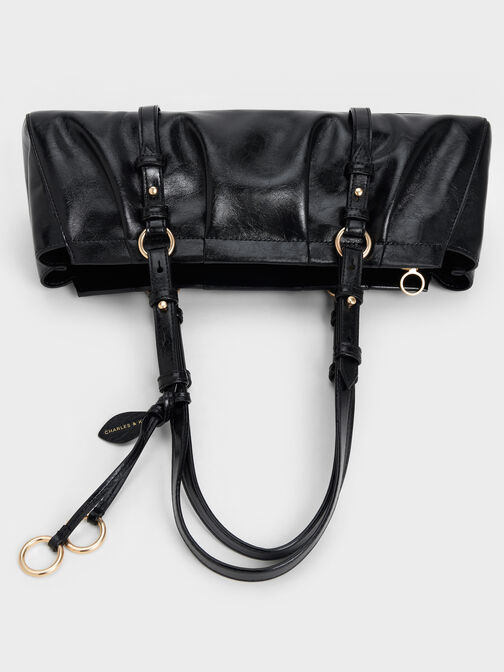Britton Ruched Elongated Shoulder Bag, Black, hi-res