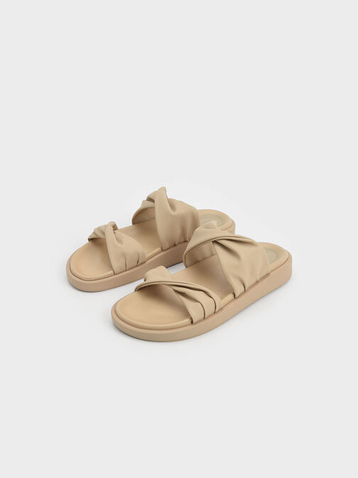 Twist Strap Padded Slide Sandals, Sand, hi-res