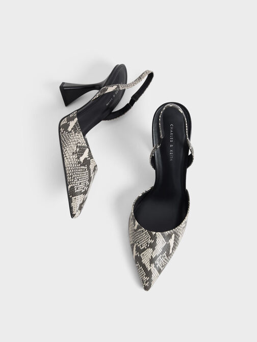 Snake-Print Slingback Pumps, Animal Print Natural, hi-res